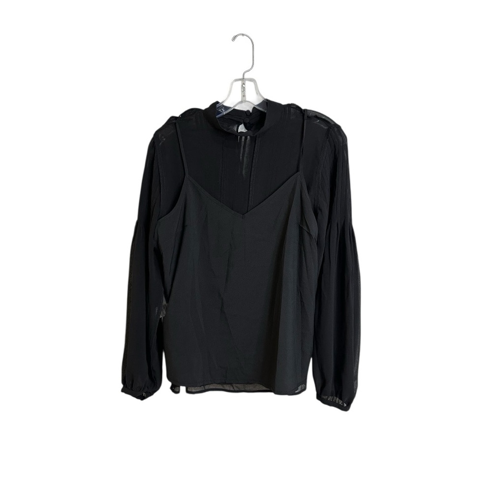 Banana Republic Black Sheer Lace Blouse Pleated Long Sleeves Size S - Picture 7 of 16